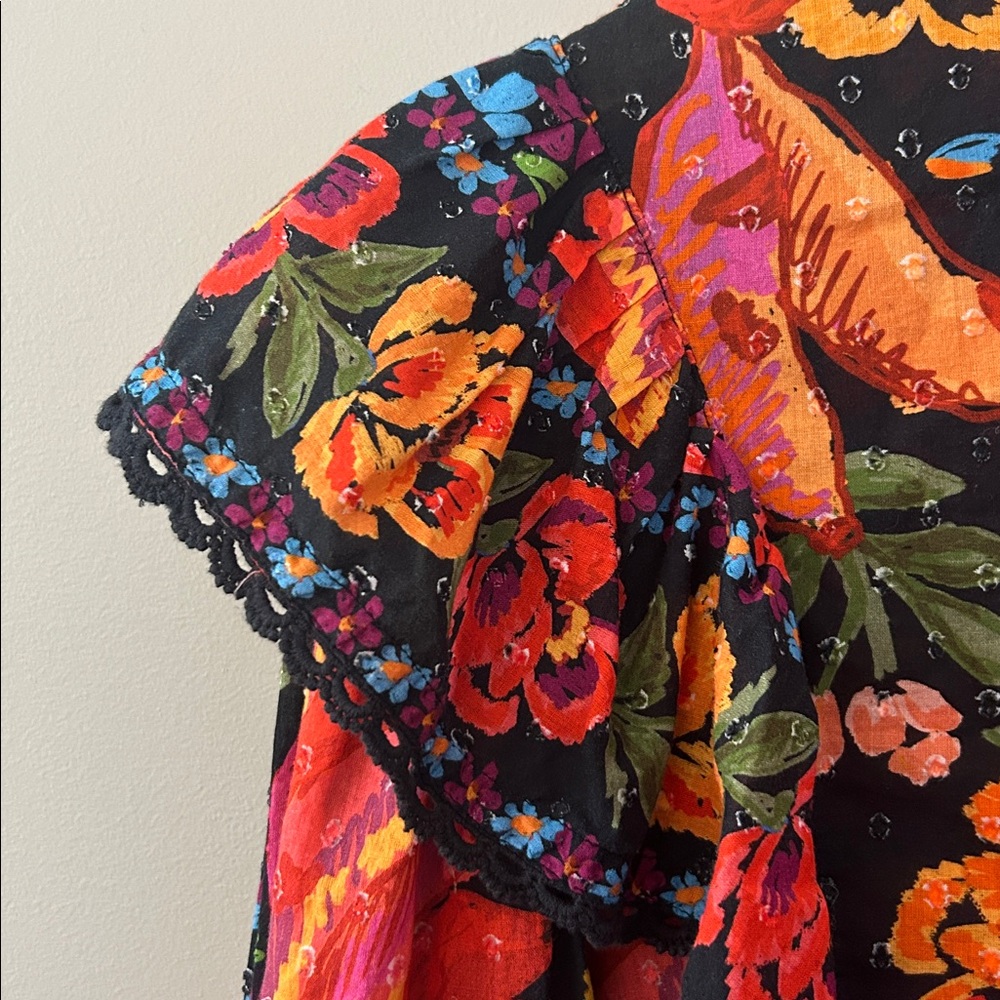 Farm Rio Boho Floral Ruffle‎ Top Size Medium Spring Bananas Flowy Tropical - Picture 11 of 11